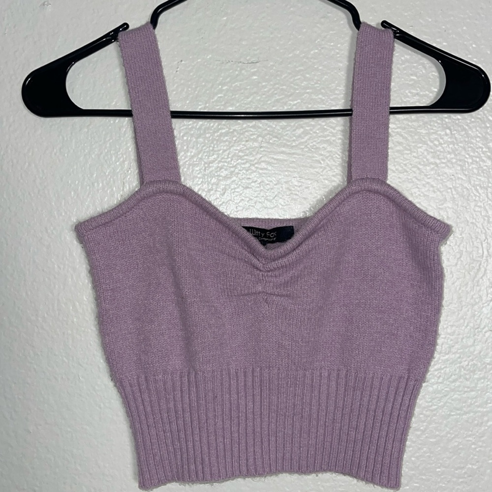 Witty Fox Knit Cropped Tank Top Sweetheart Neckline Small Purple